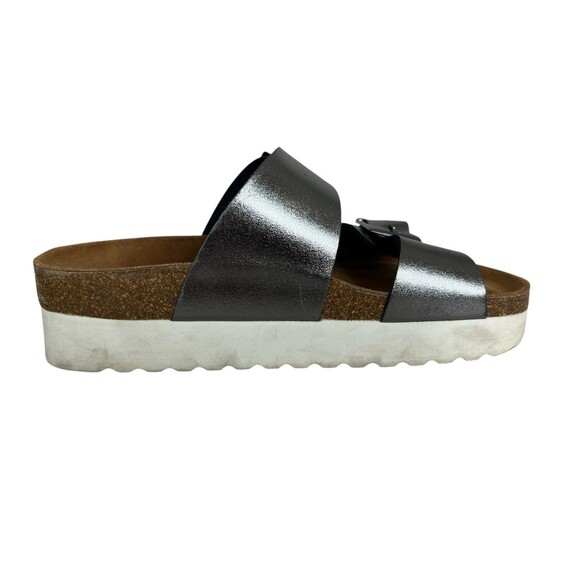 Saint + Sofia Platform 2 Strap Sandals  US 7  Pewter Metallic Leather  Casual - Picture 7 of 10